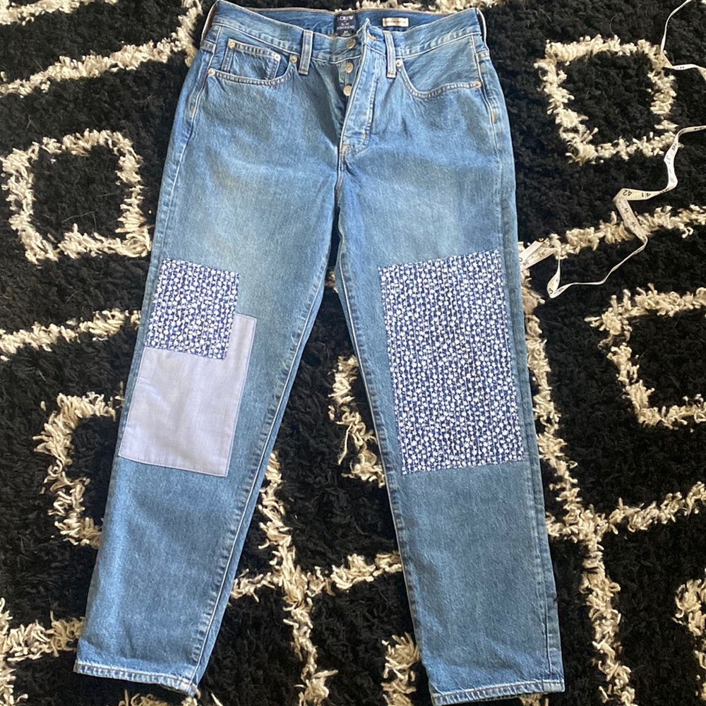J. Crew Factory Light Blue Patchwork Slim Boyfriend Jeans